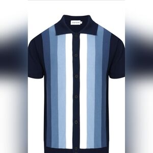 MEN'S BLUE BUTTON KNIT POLO WITH LIGHT BLUE GRADIENT
